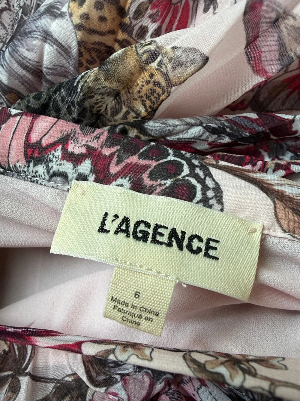 L’ Agence TORIN  RASHA LIGHT NECTAR PINK MULTI BUTTERFLY JUNGLE SET SKIRT + TOP
